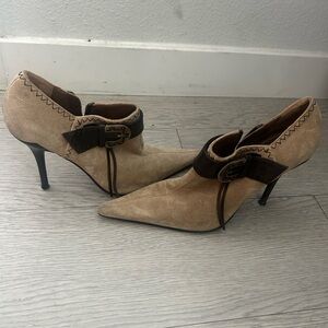 Casadei Heeled Pointed Suede Leather Trim Booties Size 6.5